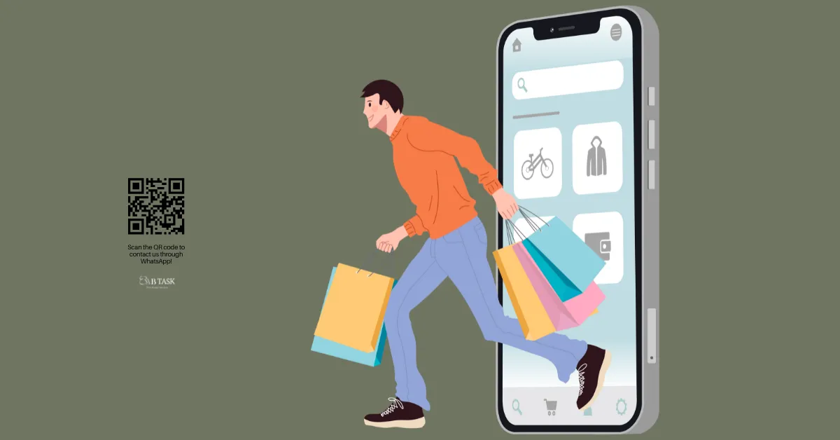 صورة بها متجر الكتروني اونلاين وترمز الي تصميم متجر إلكتروني ناجح وشعار عرب تاسك